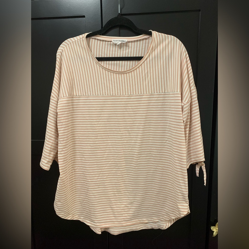 Neon Buddha Peach Striped Blouse,large,classic,timeless,casual
